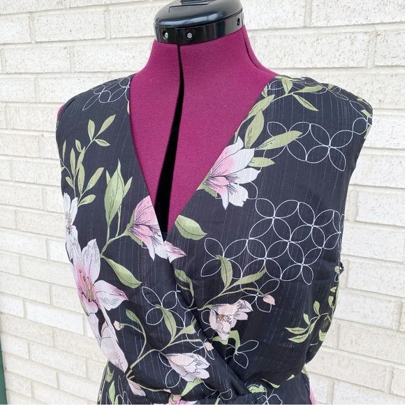 Guess Black Floral Maxi Dress Nadira Metallic Sheer Sleeveless Size XL - Picture 2 of 16